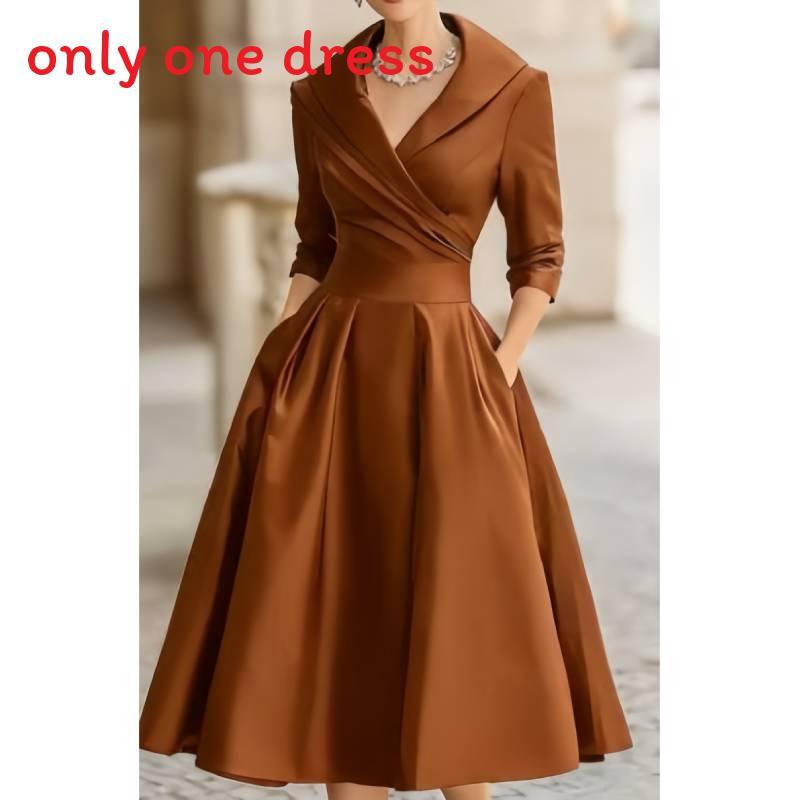 Elegant Satin Long Sleeve Dress With High Waist For Business And Street Style Women