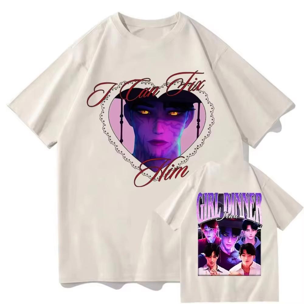 2025 SAJA BOYS Джину Я могу его исправить K-pop Охотник на демонов Футболка Летний хлопок Короткий рукав Мужская Ужин Женская Футболки Графическая одежда