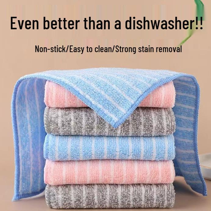 Оверлок Полосатая Впитывающая Салфетка для Посуды - Без Ворса, Удаление Масла и Дезинфицирующая Кухонная Тряпка