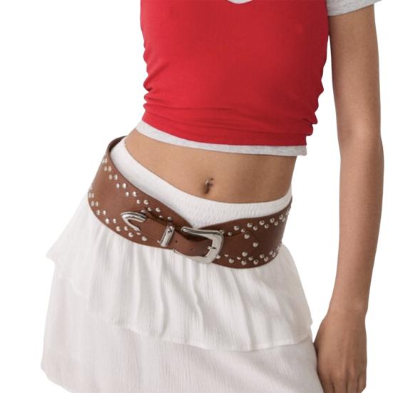 Punk Style Belt Rivet Decor Wide Imitation Leather Waistband Dress Shirt Versatile Waist Belt Fashion Accessory