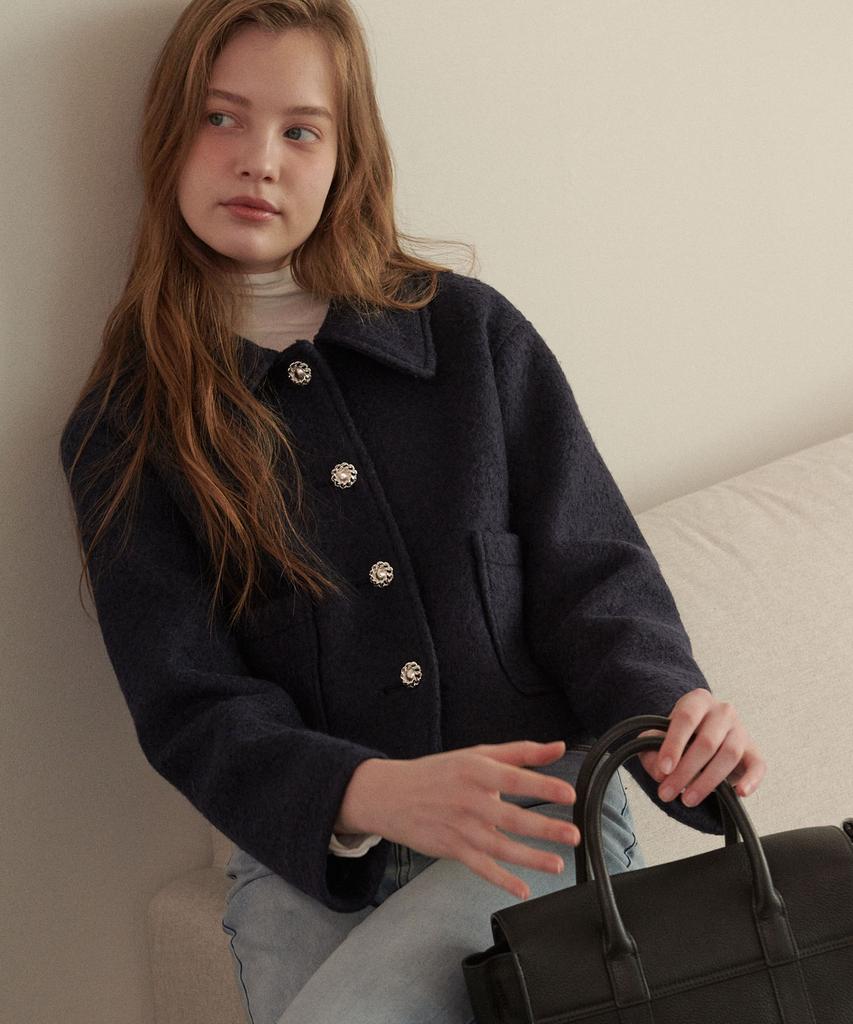 Luluchou Cozy Wool Crop Jacket - Navy