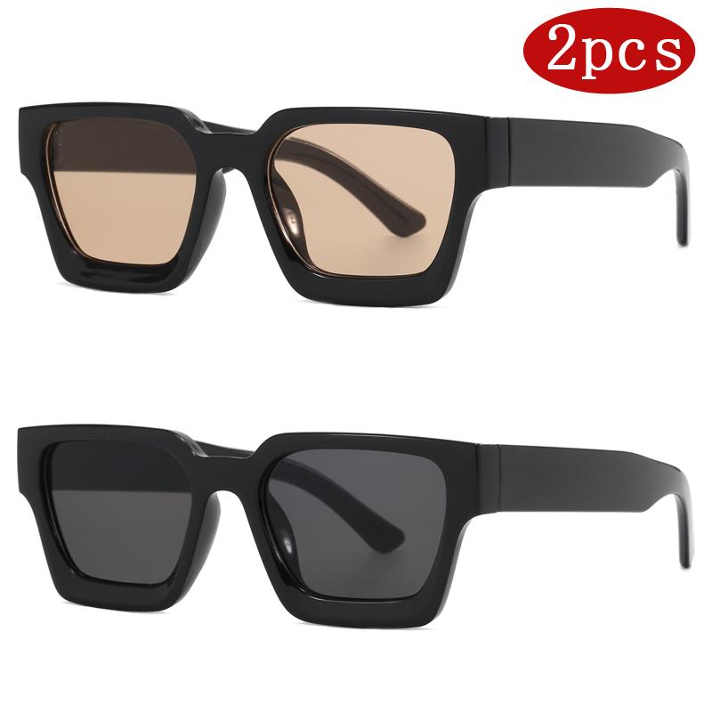2Pcs Fashion Woman Black Square Sunglasses Large Frame Design Sun Glasses Female Outdoor Sport Simple Style Glasses Uv400