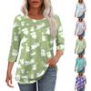 Женская мода круглый вырез шея плиссированная передняя планка с принтом рукав 3/4 топ