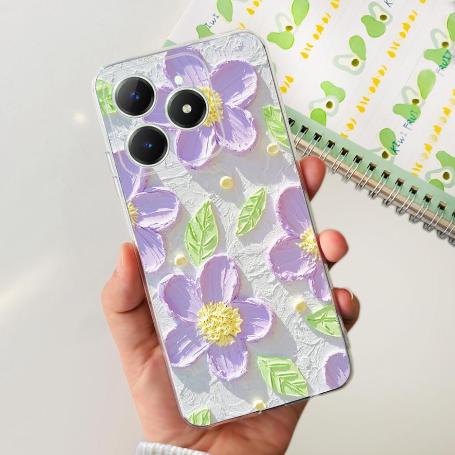 For Realme C61 Case RMX3939 Cute Panda Cartoon Painted Cover Soft Slim Phone Case For Realme C63 C 61 RealmeC61 RealmeC63 Bumper