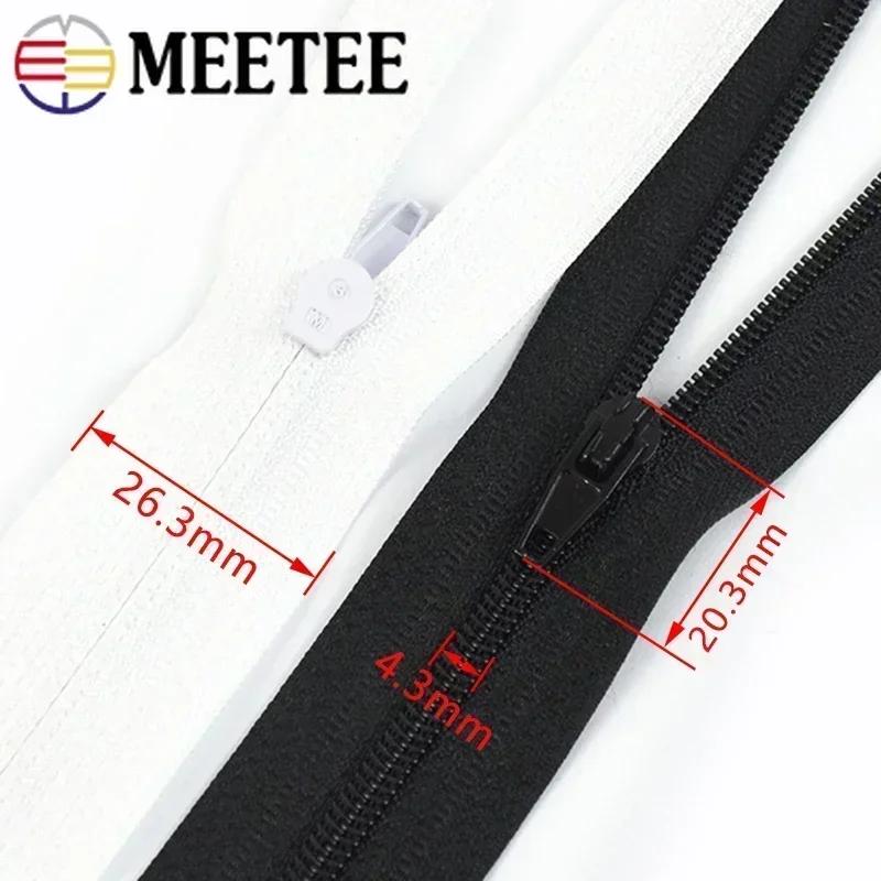 Meetee 5/10Pcs 40-300cm 3# Nylon Zipper Black White Open-end Zippers Down Jacket Coat Shoes Auto Lock Zips DIY Sewing Accessory