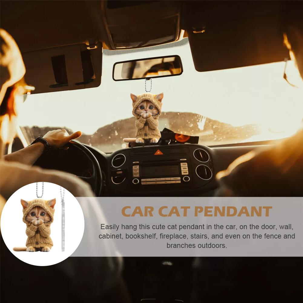 1pc Car Cute Funny Cat Ornament With Lanyard Car 2D Pendant Cat Christmas Interior Car Acrylic S8P7