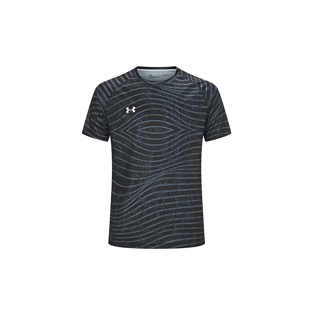 Under Armour Полосатая дышащая футболка с круглым вырезом и коротким рукавом реглан, топы унисекс, цвет черный 24500510-001