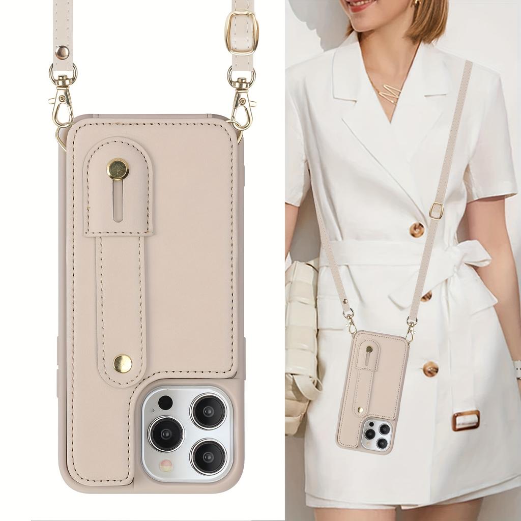 Сумка для телефона через плечо, чехол для телефона из искусственной кожи для IPhone с держателем, длинный ремешок на запястье, кошелек, слот для кредитных карт, противоударный защитный чехол
