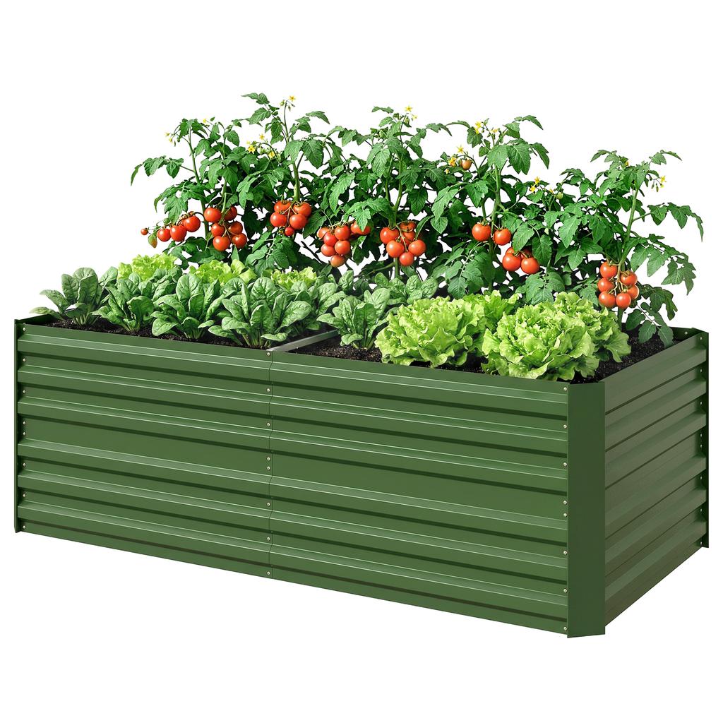 Raised Beds For Garden Galvanised Steel Outdoor Planters With Multi Reinforced Rods 180 X 90 X 59 Cm Green