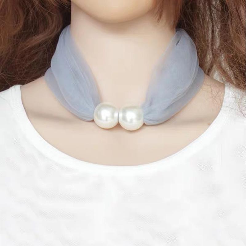 Elegant Mesh Lace Pearl Decoration Cute Scarf Necklace Wedding Prom Jewelry For Women Short Neck Covering Clothing Accessories