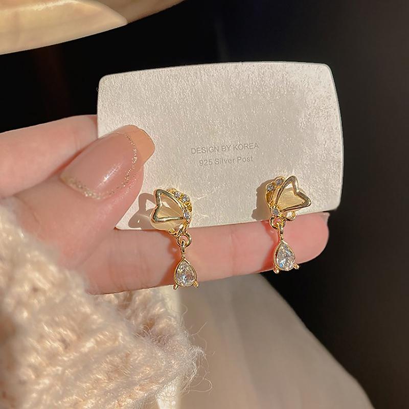 Creative Design Butterfly Opal Stud Earrings Fashion Water Drop Zircon Pendant Earrings For Women Romantic Valentine'S Day Gifts