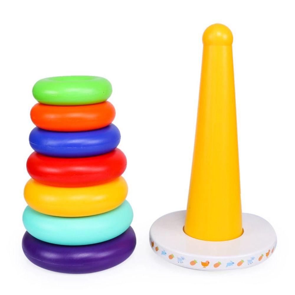 Rainbow Tower Stacking Rings Babies Toy Plastic Sensory Stacking Plugging Toy  Childrens Day Party
