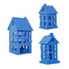 Художественный металлический ажурный подсвечник-фонарь в форме домика изо льда, синяя отделка, для чайных свечей, для фермерских домов, настольный дисплей