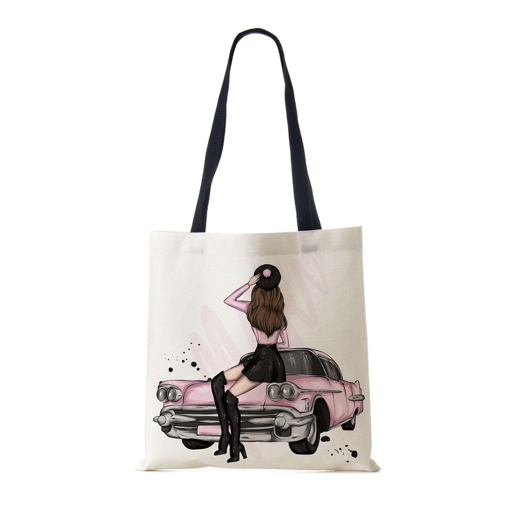 Сумка-тоут через плечо Gril Женская 2022 Многоразовая с принтом Харадзюку Повседневная Холщовая Сумка-шоппер Складная Дорожная Школьная Сумка для Книг Пляжная сумка CLE