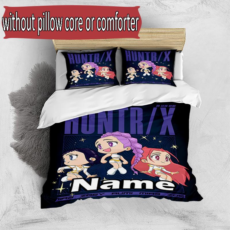 3pcs Duvet Cover Set (1*Duvet Cover + 2*Pillowcase, Without Core), Custom Name KPop Demon Hunters Pattern Bedding Set, Home Bedroom Decor Gift