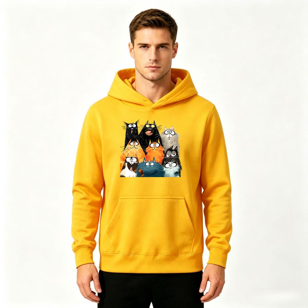 Men's Pullover Hoodie, Funny Fluffy Cats Print Casual Long Sleeve Hooded Sweatshirt for Daily Wear
