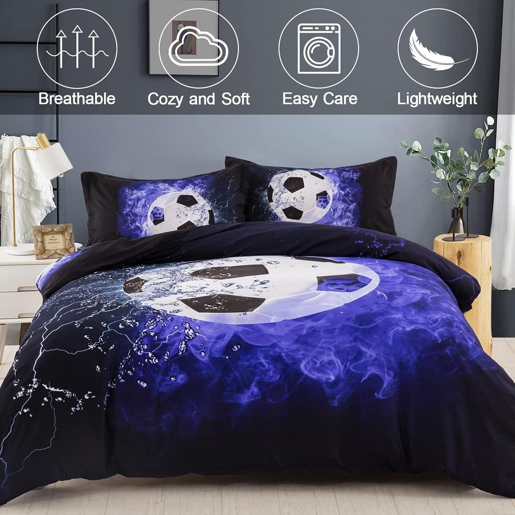 Blue Flame Football Three-piece Quilt Cover 3D Digital Printing Bedding Set Bed Cover
