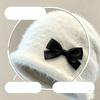 Women Skull Cap Winter Large Size Bow Decor Faux Fur Mohair Warm Hat Slouchy Beanie Autumn Fuzzy Plush Casual Soft Outdoor Hat