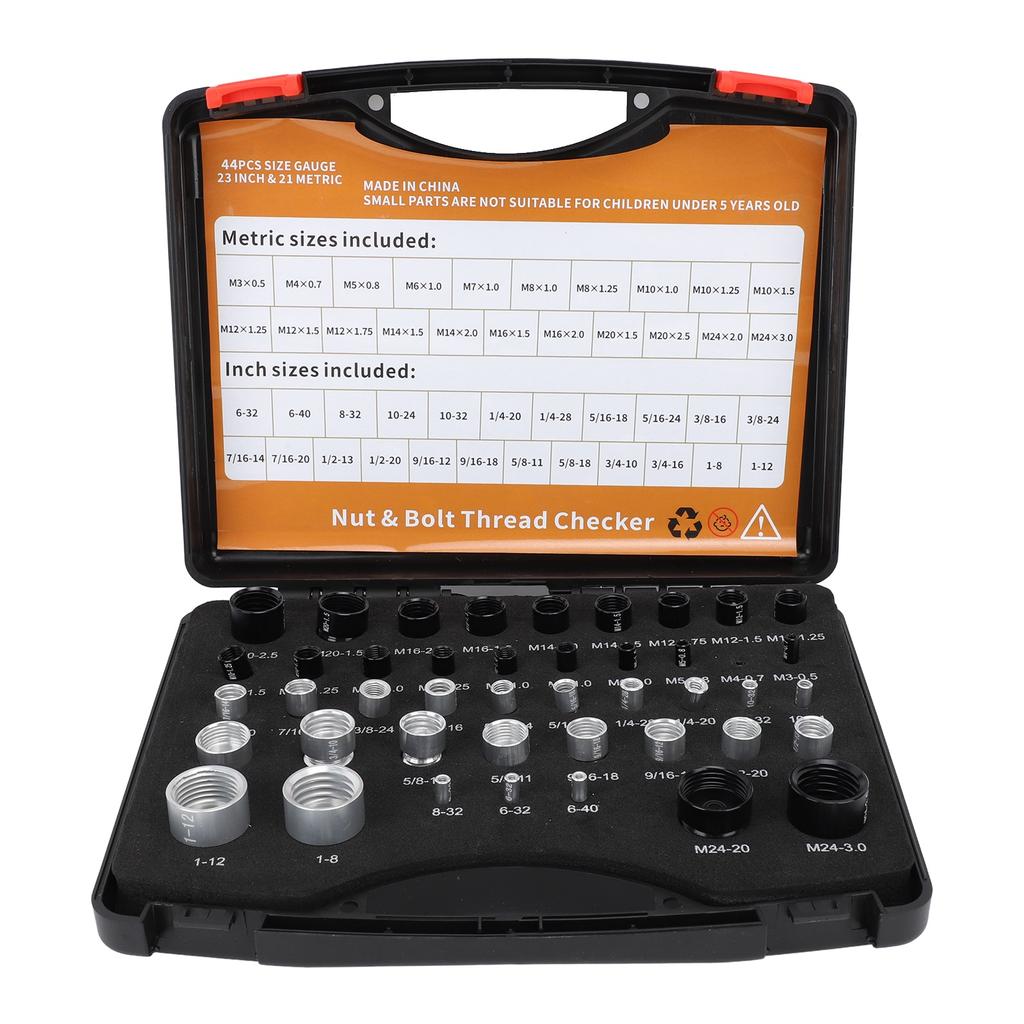 44 шт. Резьбомер для гаек и болтов Алюминиевый Высокоточный Идентификатор болтов и гаек с ящиком для хранения для имперской и