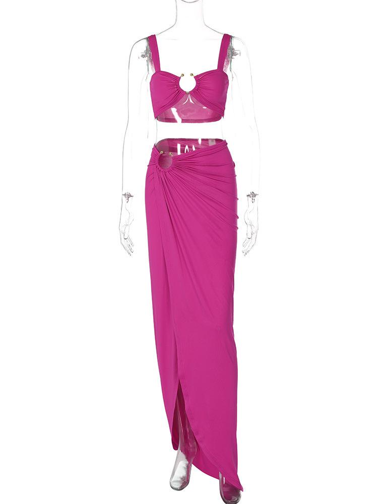 2024 Summer European & American Style Sexy Tube Top & Slit Skirt Suit