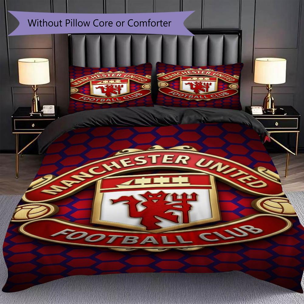 Manchester Emblem Display Three-piece set (1 * duvet cover + 2 * pillowcase, without core) 2D Flat Soft and comfortable Christmas birthday gift