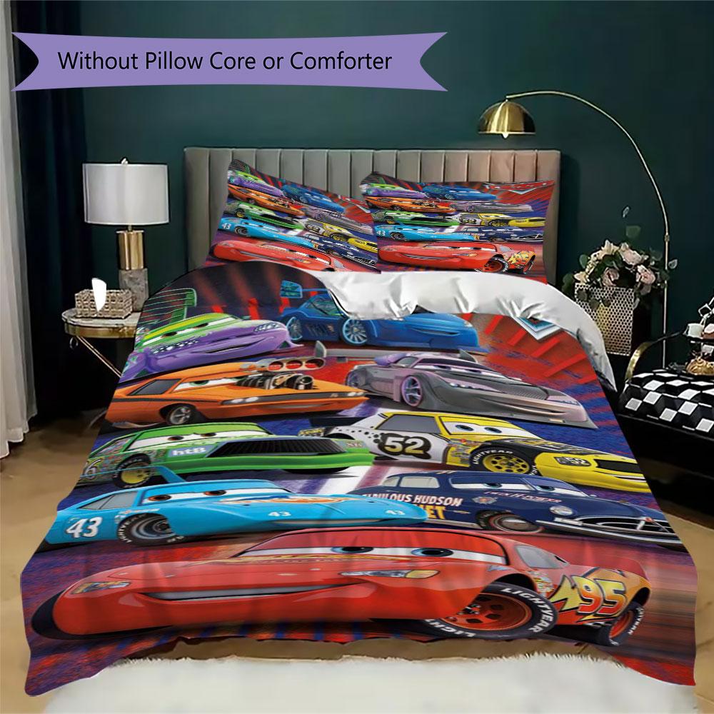 Lightning McQueen Cartoon Prints bedding, duvet cover and pillowcases, birthday gift (1 duvet cover + 2 pillowcases, pillow insert not included)JM009