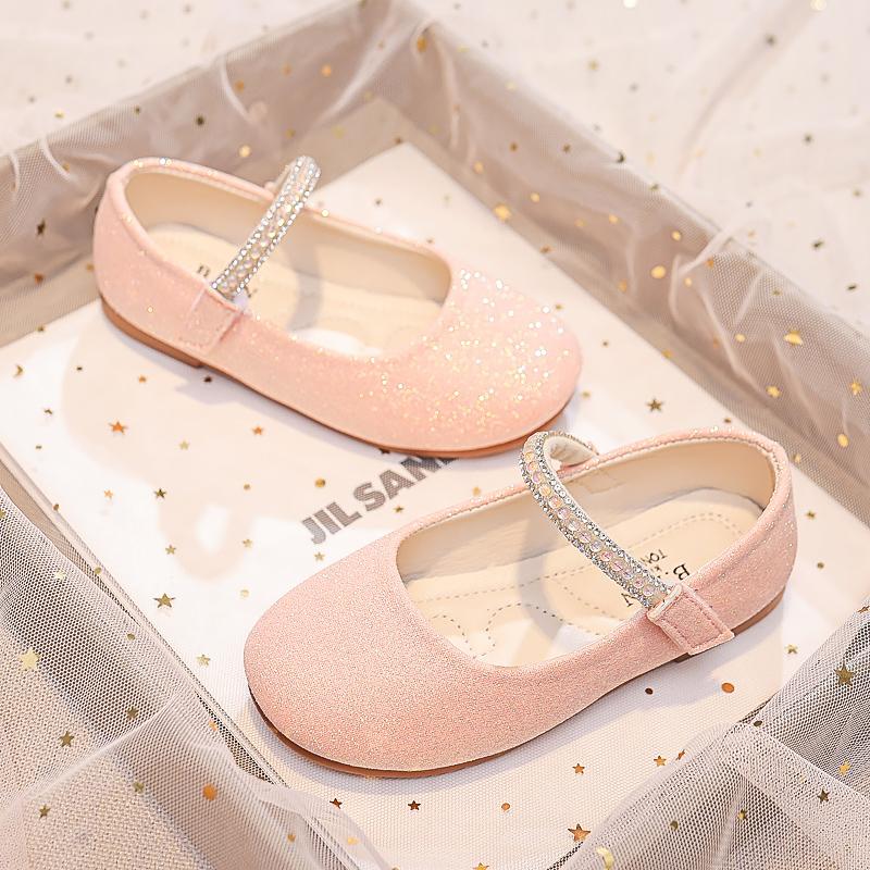 2024 Простые детские модные туфли Мэри Джейн для вечеринок, свадебных шоу, нескользящие стразы, милые элегантные принцессы на плоской подошве, корейские туфли из искусственной кожи