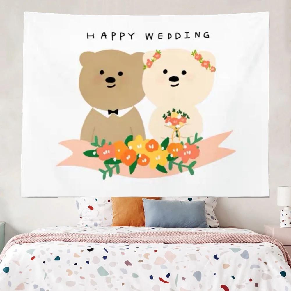 Cute Bear Background Cloth Tapestry Office Living Room Tapestry Home Wall Decoration Tapestry