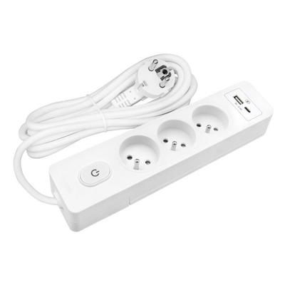 Удлинитель SELDUR G3FU52B, 3 розетки типа E + выключатель, USB A+C стандартная зарядка 12 Вт, Белый, кабель 5 м