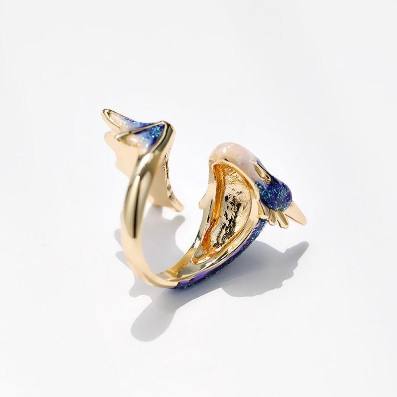 Adjustable size starry sky blue dragon open ring female personality niche index finger ring hipster man