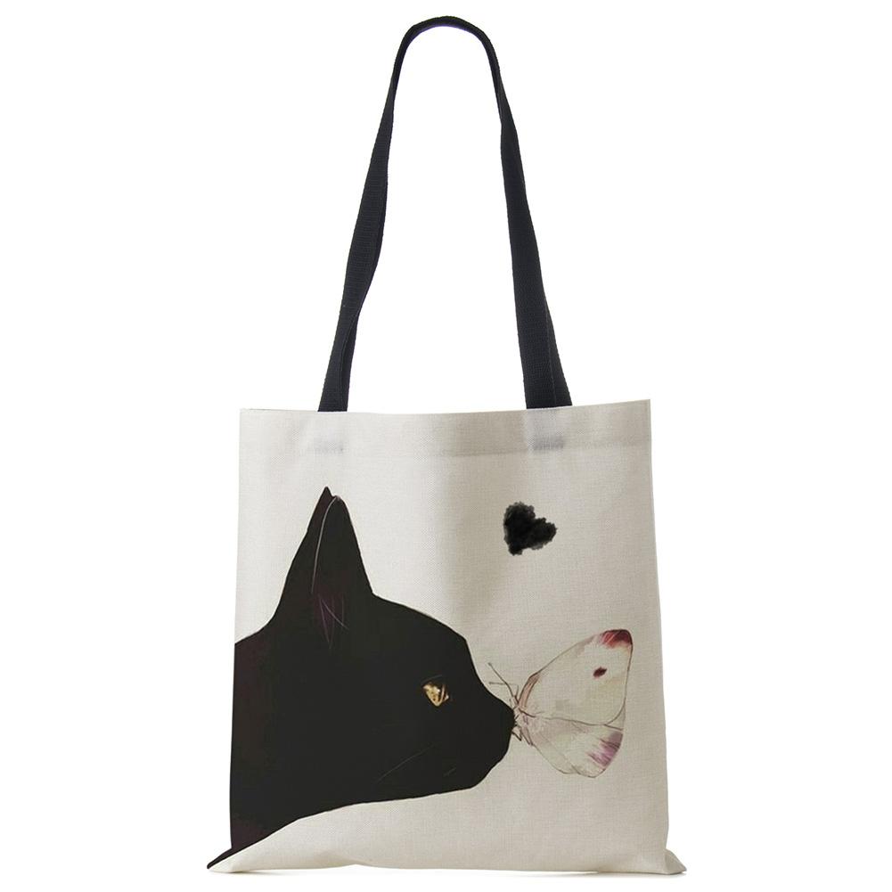 Персонализируйте Милый Акварельный Принт с Кошкой Женские Дизайнерские Холщовые Сумки Тканевые Эко Многоразовые Сумки-Шоперы Сумки на Плечо Школьная Сумка для Книг KTY