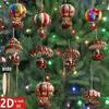 10Pcs Christmas Wooden  Air Balloon Santa Claus 2D Flat Wooden Pendant Christmas Tree Decoration Perfect Holiday Gift Decor