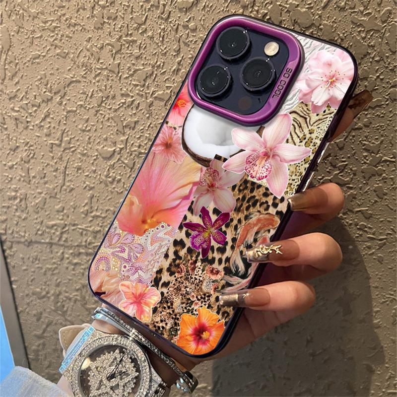 Leopard Print Star Flower Plating Hard Phone Case For IPhone 17 Air 16 15 14 13 12 11 Pro Max Plus Funda Case Cover Bumber Cover