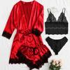 Women's Sexy Lace Satin Pajama Set with Camisole & Robe