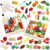 [Inspected by Food Sanitation Law] Rocotto Play Set, Wooden, Magnet, Velcro, Ingredients, Vegetables, Fruits, Storage Wooden Box Included, Play Set,