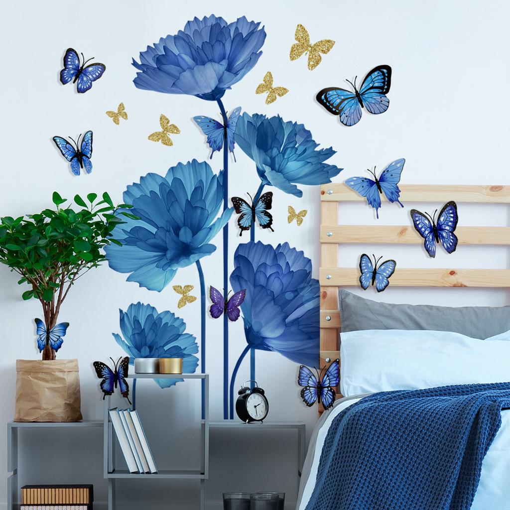 Colorful Flower Pendant Lamp Bird Wall Sticker For Bedroom Living Room Entrance Home Background Decoration Self-adhesive 29*22CM