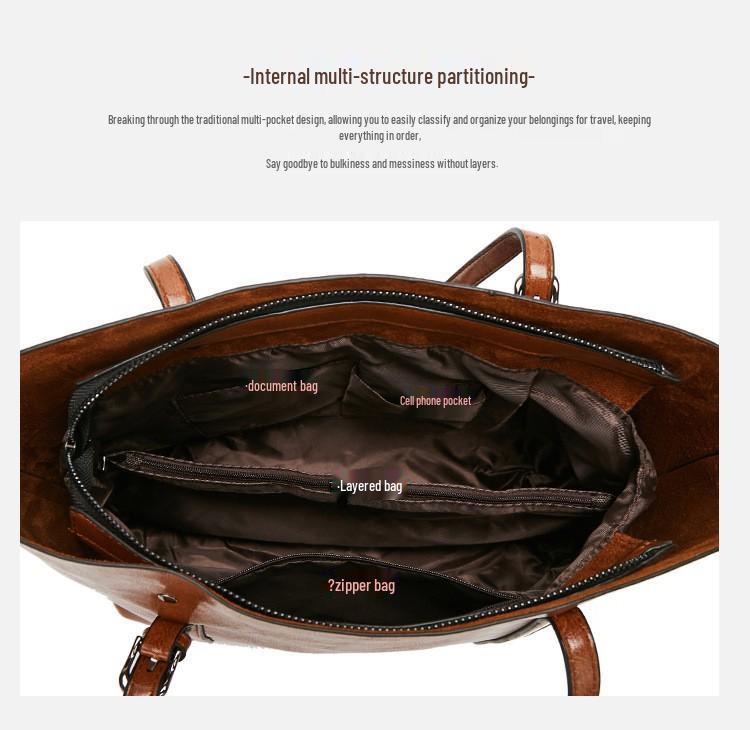 Трендовая женская сумка-тоут из масляной вощеной кожи - Европейский и американский стиль