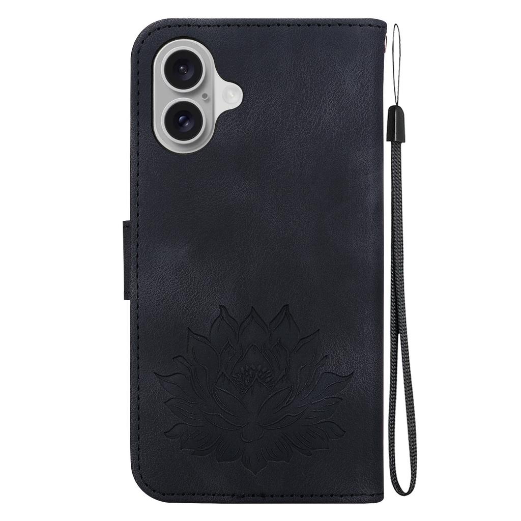 For iPhone 16 Phone Case Lotus Imprint Leather Stand Wallet Cover