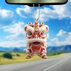 Yousheng Car Pendant with Metal Chain Lion Dance Design Plush Fabric Car Charm Keychain Bag Accessory Good Fortune Decoration