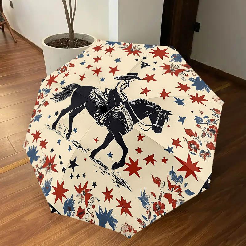 1PC Cowgirl Horse Umbrella-8-Rib Reinforced Portable Folding Travel Suitable for All Seasons Outdoor Daily Use Is an Ideal Choice -K0335