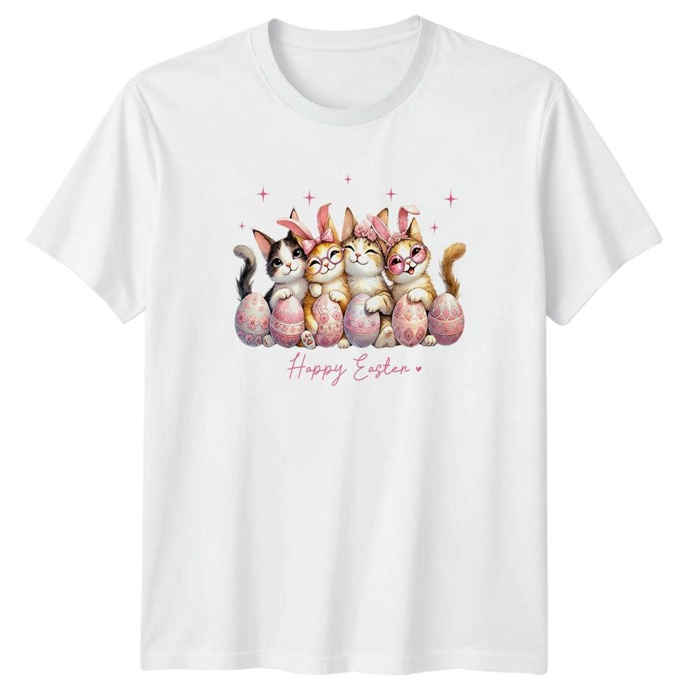 Happy Easter Unisexs TShirt Kitten Easter Eggs Holiday Easter Gift For Her