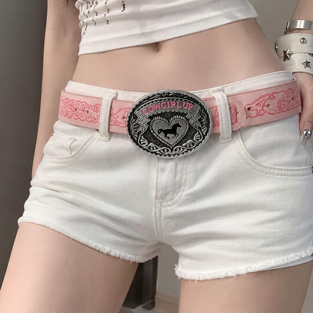 Luxury Design Western Cowgirl Belt COWGIRL UP Heart Horse Buckle Waistband for Women Spice Girls