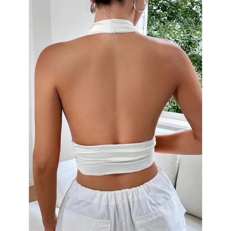 Летний сексуальный топ-бандо без рукавов с открытой спиной, женский модный облегающий повседневный простой однотонный короткий топ-майка, женская уличная одежда, элегантная одежда