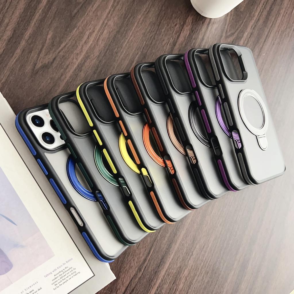 For IPhone16 Mobile Phone Case Magnetic Holder for Apple 15Promax Two-color Shield with Anti-slip Edges and Simple