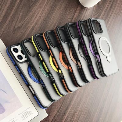 Магнитная подставка, подходящая для чехла для телефона iPhone 16, Apple 15Promax, двухцветная броня, противоскользящий край, простая