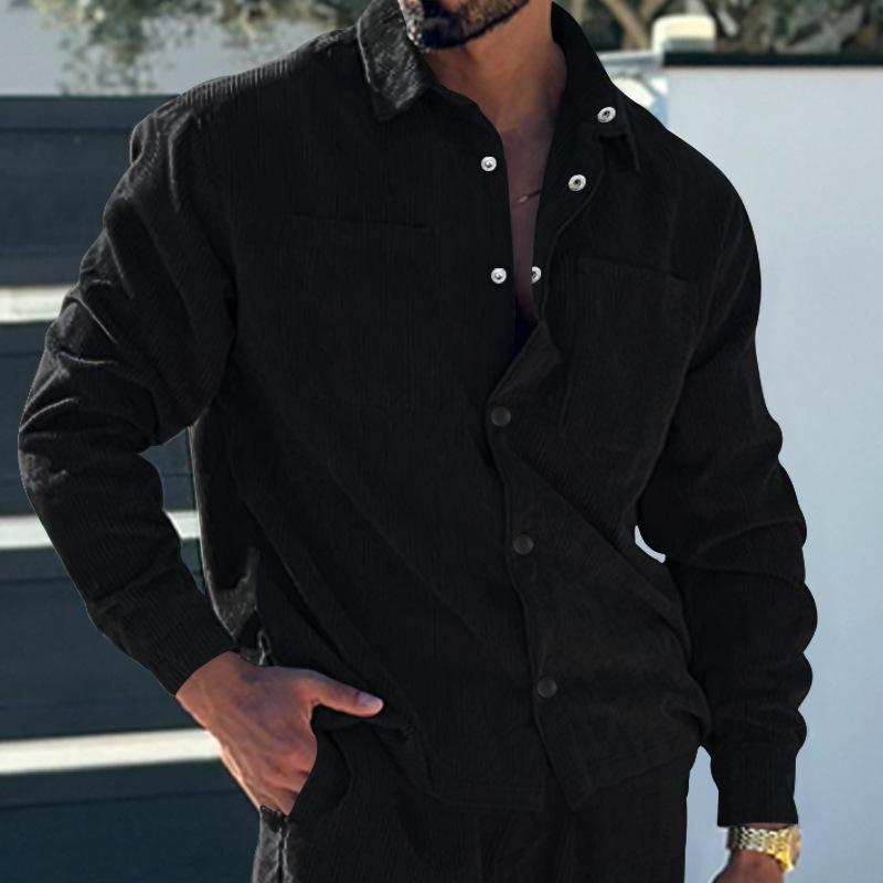 Мужская рубашка с несколькими карманами, облегающий кардиган, вельветовая повседневная мужская куртка, модный топ