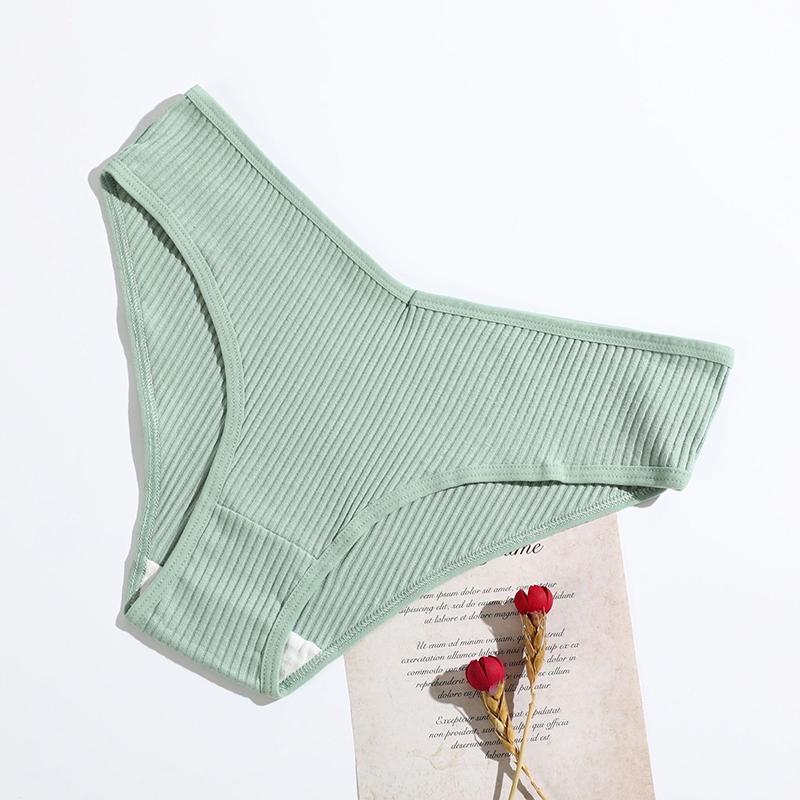 M-2xl Women's Vertical Striped Cotton Panties Low Waist Cotton Briefs Solid Color Underwear