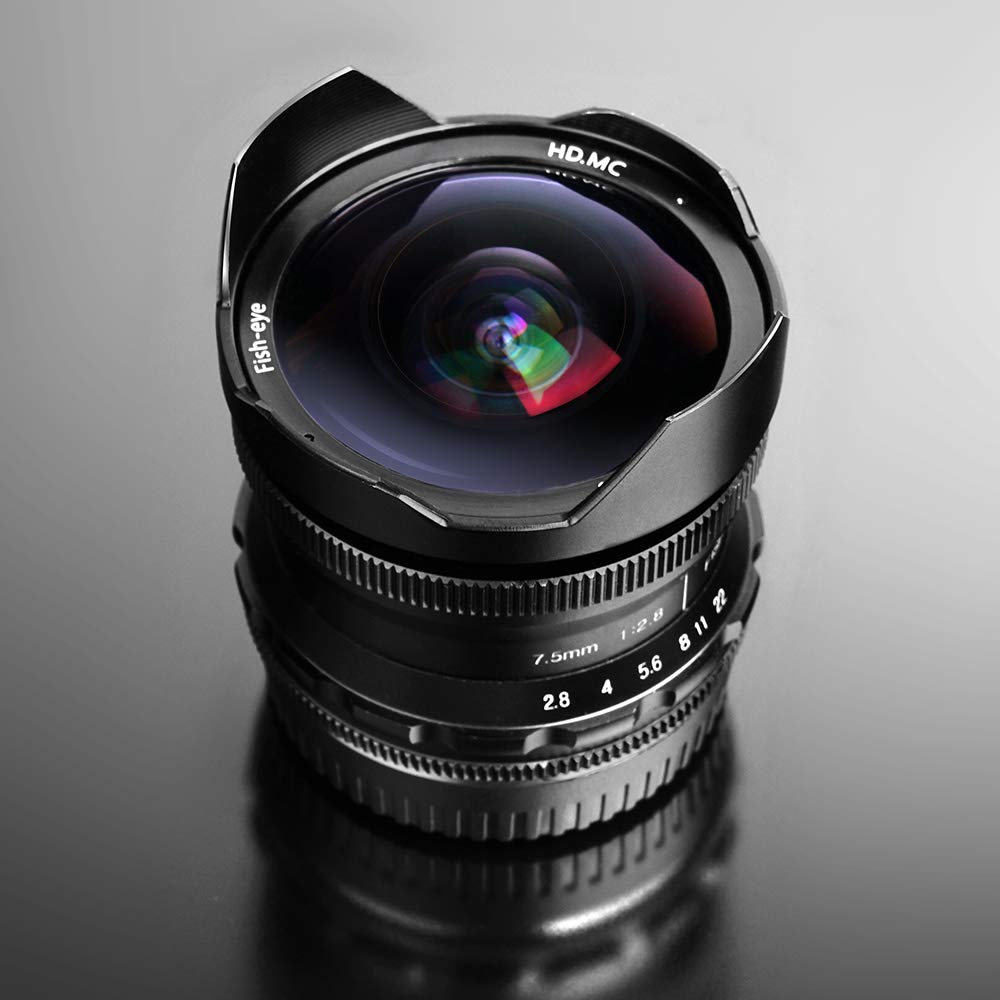 PERGEAR Камера Сверхширокоугольный Рыбий глаз Ручная Фиксированная Фокусировка Совместим с Беззеркальными Камерами Серий Panasonic Olympus 7.5мм Объектив F2.8, Объектив, Объектив,