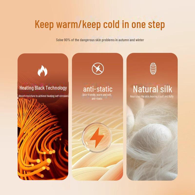 Комплект мужского термобелья: Плюс бархат, немецкий кашемировый шелк, бесшовный, круглый вырез, для осени/зимы.