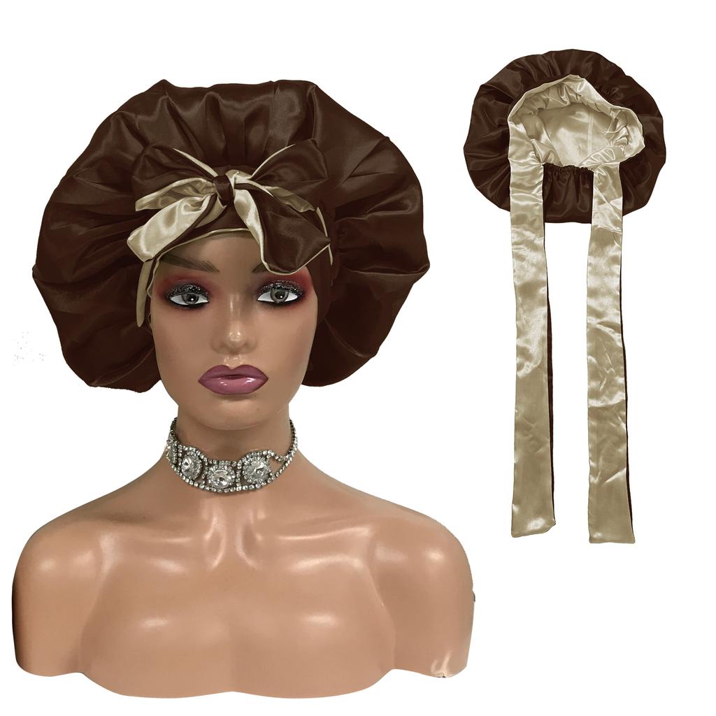 High Quality Personalized LOGO Hair Bonnets with Satin Head Wraps Custom Silk Sleep Tie Bonnet